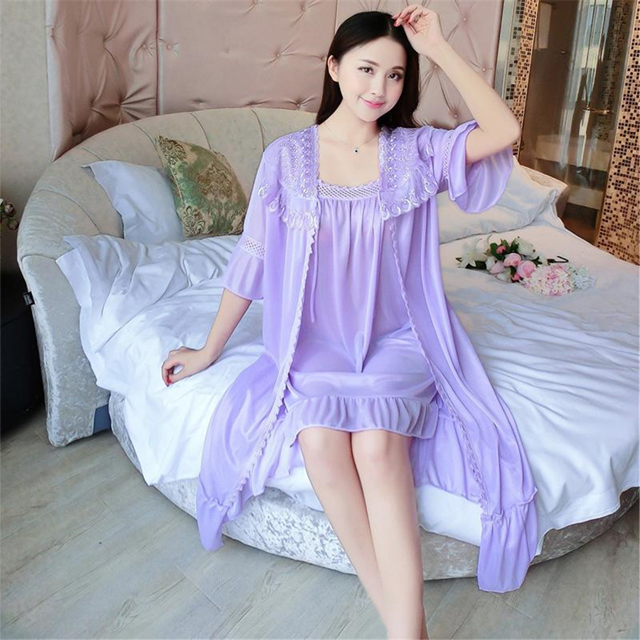 2024 Sexy V Neck Nightdress Sl - огляд і ціна Robe Silk Women